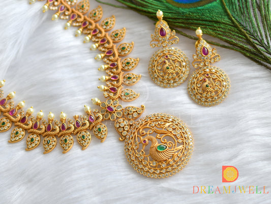 Matte finish real kemp-green mango peacock haar set dj-30837