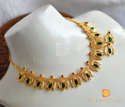 Gold tone green nagapadam-Lotus designer necklace set dj-35357