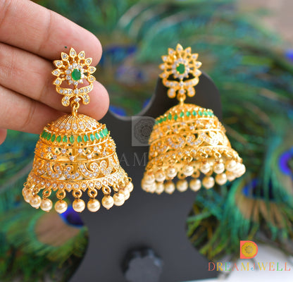 Gold Tone Cz-emerald Diamond Design Jhumkkas dj-05285