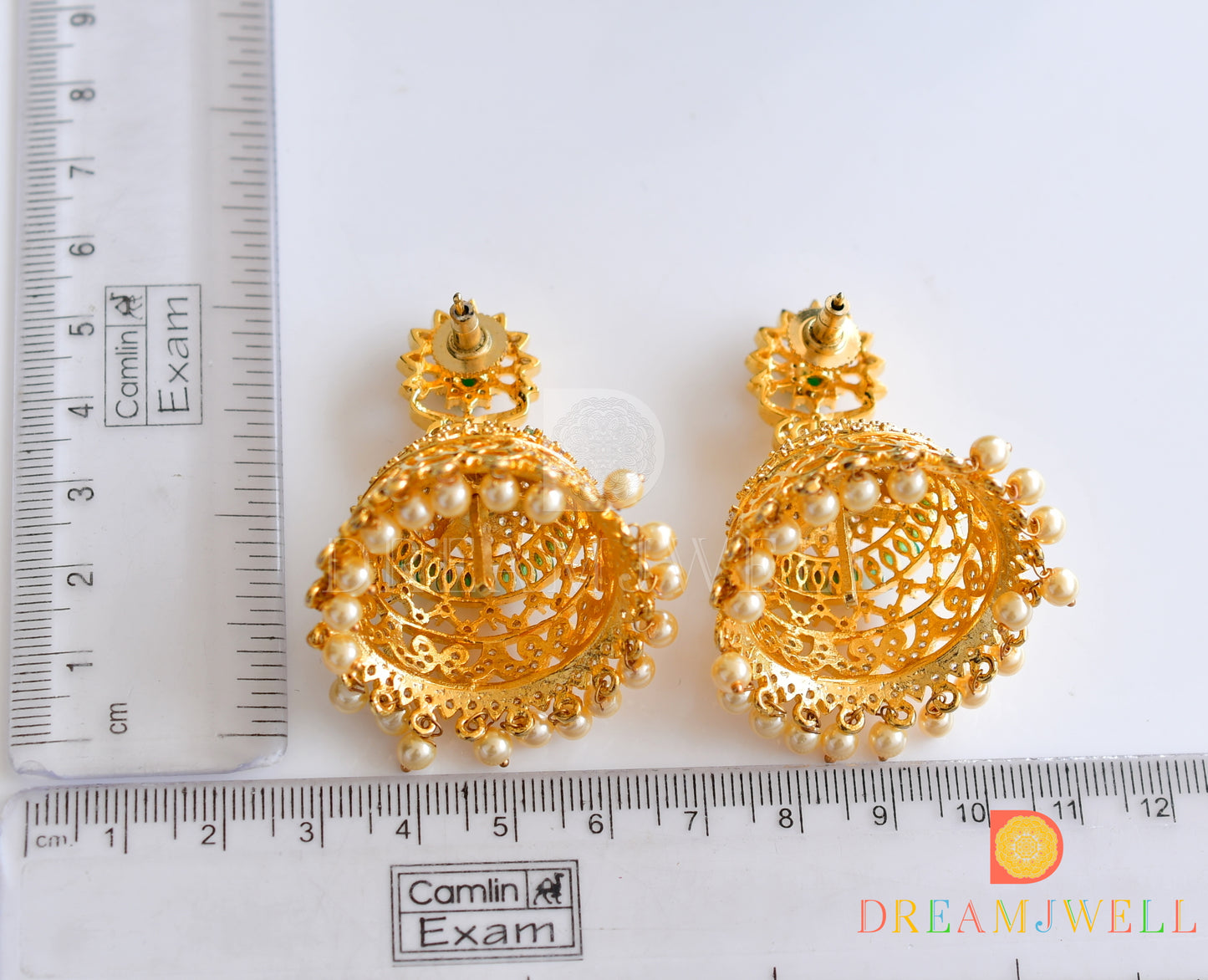 Gold Tone Cz-emerald Diamond Design Jhumkkas dj-05285