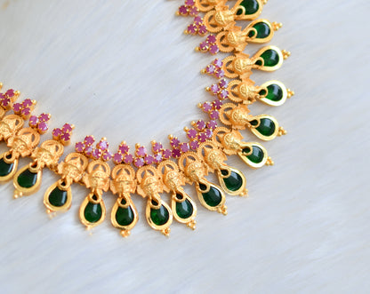 Gold tone Kerala design pink green ganesha necklace set dj-34579