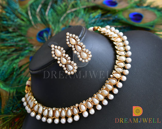 Antique (dull Gold Finish)pearl Necklace Set dj-05148