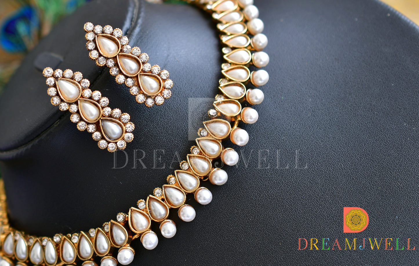 Antique (dull Gold Finish)pearl Necklace Set dj-05148