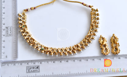 Antique (dull Gold Finish)pearl Necklace Set dj-05148