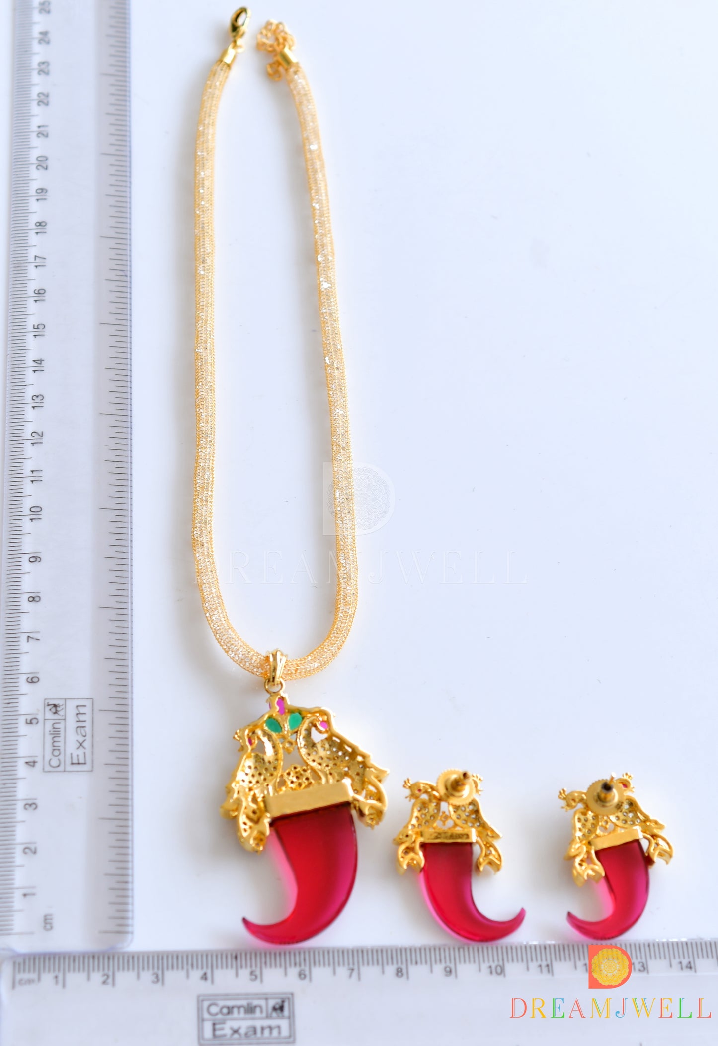 Gold Tone Tiger Nail Design Red Peacock Necklace Set-dj05282