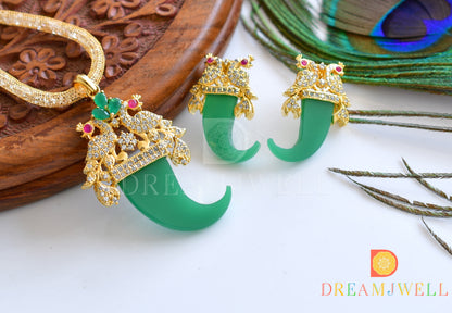 Gold Tone Tiger Nail Design Green Peacock Necklace Set dj-05278