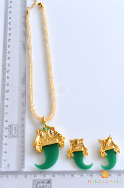 Gold Tone Tiger Nail Design Green Peacock Necklace Set dj-05278