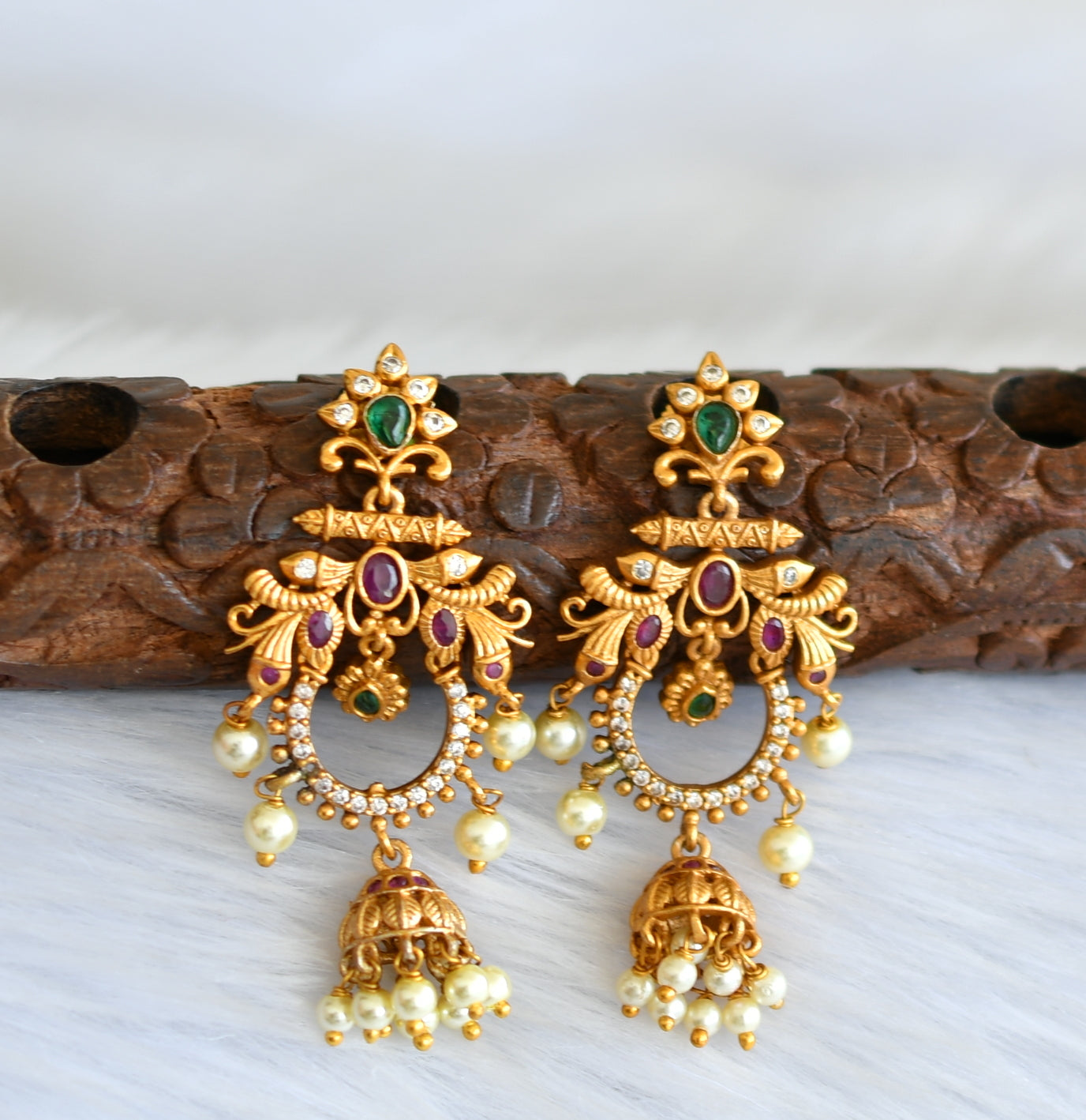 22K Gold Earrings For Women With Cz , Emerald & Pearls - 235-GER13057 in  4.000 Grams