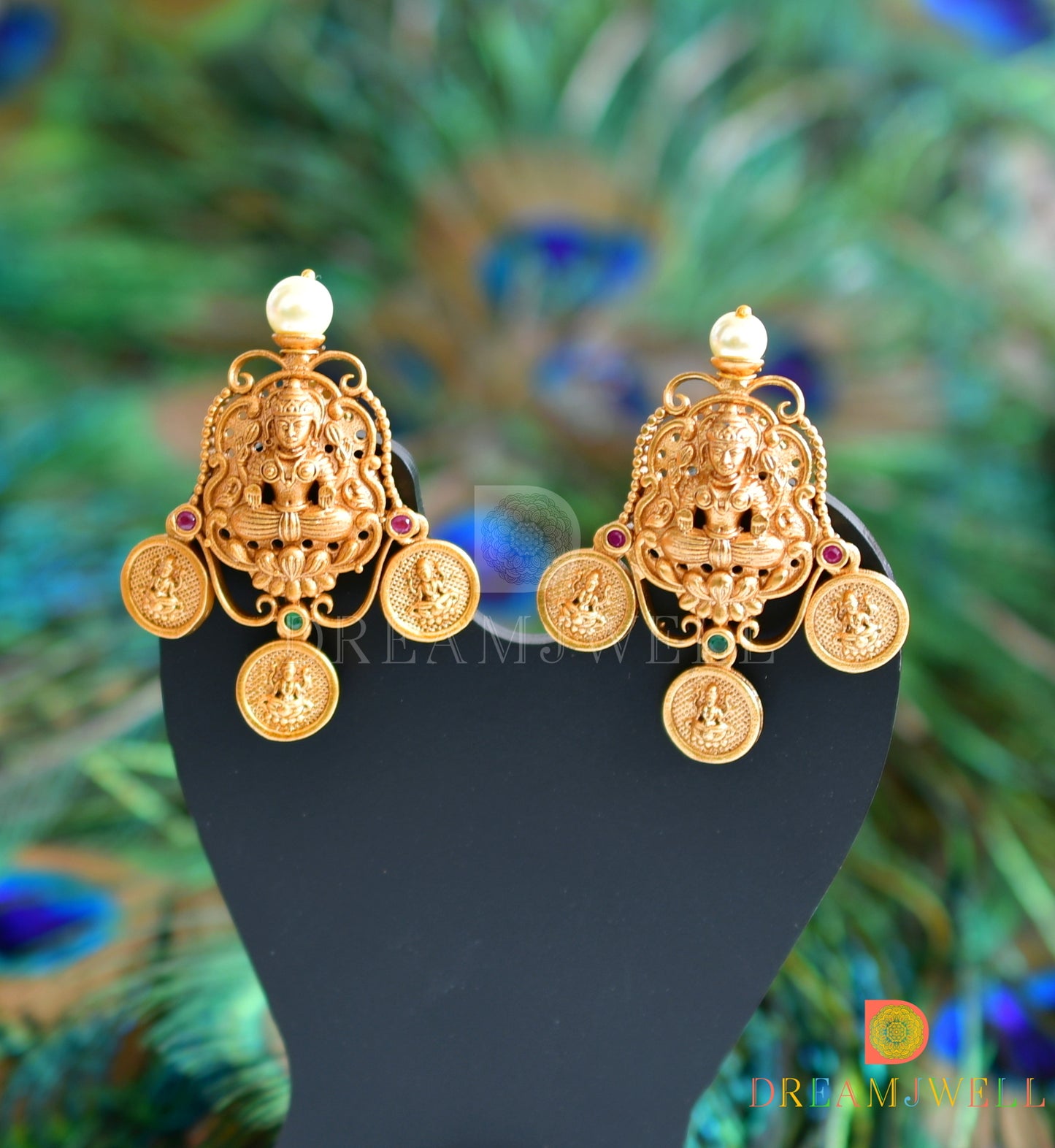 Matte finish pink-green Lakshmi earrings dj-36759