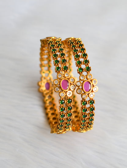 Matte finish ruby-green-white bangles (2.8) dj-39841