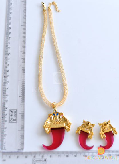 Gold Tone Tiger Nail Design Red Peacock Necklace Set dj-05279