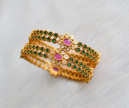 Matte finish ruby-green-white bangles (2.6) dj-39840
