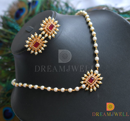 Matte finish ruby pearl choker necklace set dj-37582