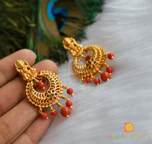 Matte finish Kemp-green coral beads Lakshmi bali earrings dj-37579