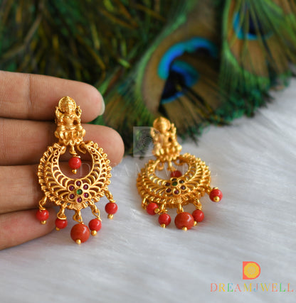 Matte finish Kemp-green coral beads Lakshmi bali earrings dj-37579