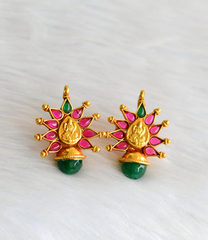Antique kemp-green agates Lakshmi earrings dj-39859
