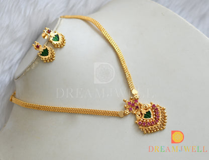 Gold tone pink-green palakka Kerala style necklace set dj-38098