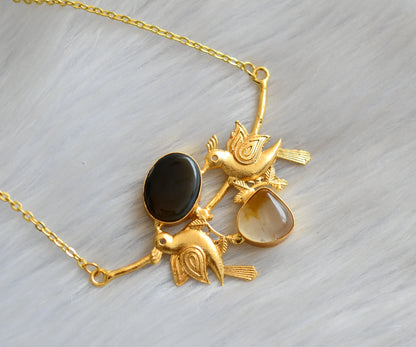 Matte finish brown-white sliced stone birds pendant with chain dj-41961