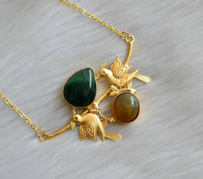 Matte finish green-maroon sliced tone birds pendant with chain dj-41962
