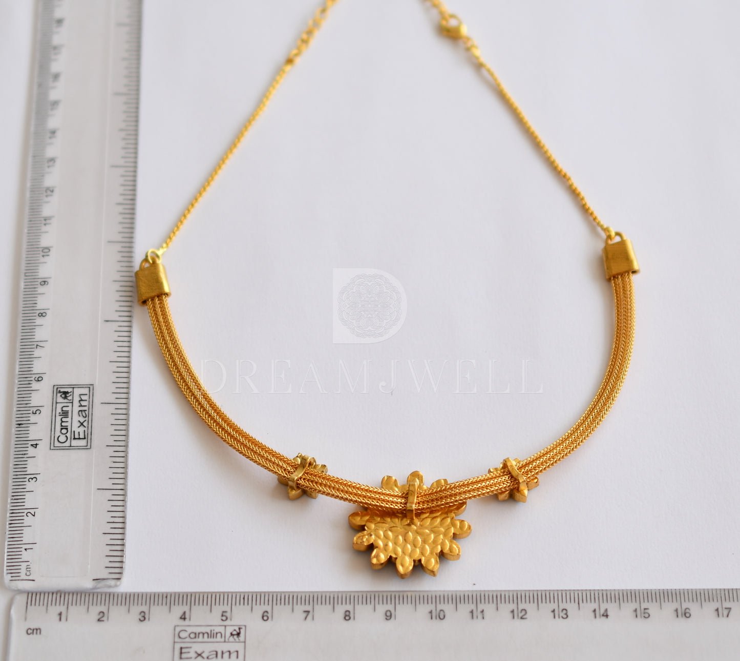 Gold tone kundan jadau lotus necklace dj-34102