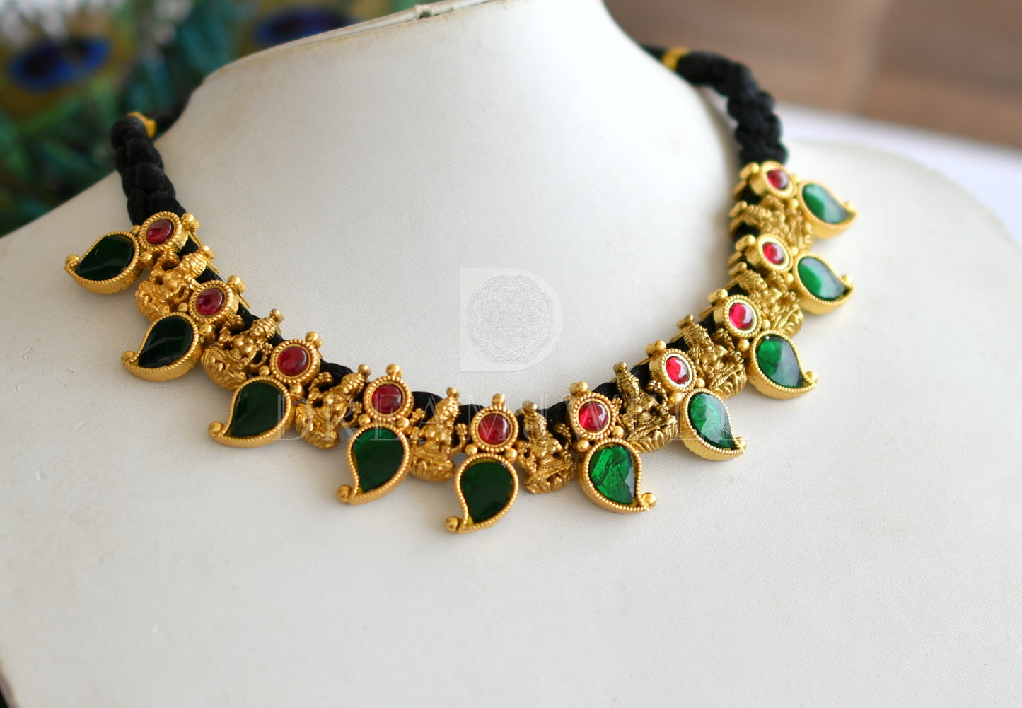 Antique gold replica kundan jadau mango-lakshmi necklace dj-34442