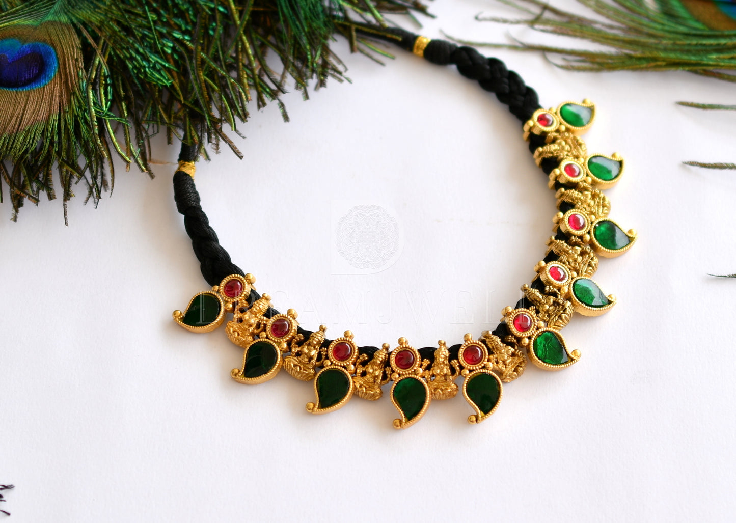 Antique gold replica kundan jadau mango-lakshmi necklace dj-34442