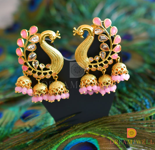 Antique finish Lotus pink designer party wear earrings dj-15489