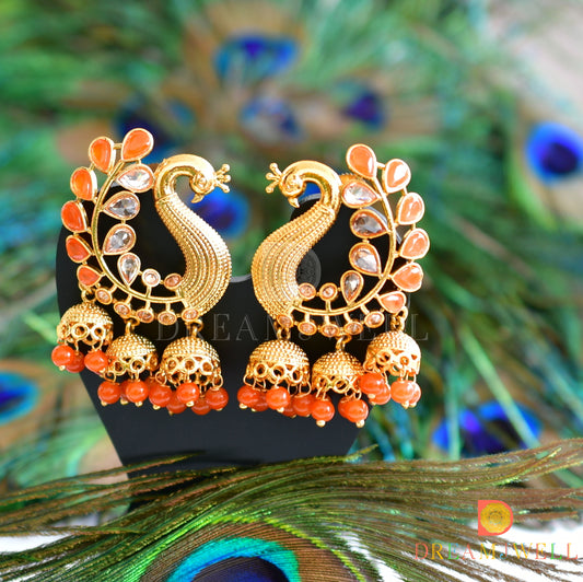 Antique finish Orange designer party wear earrings dj-15488