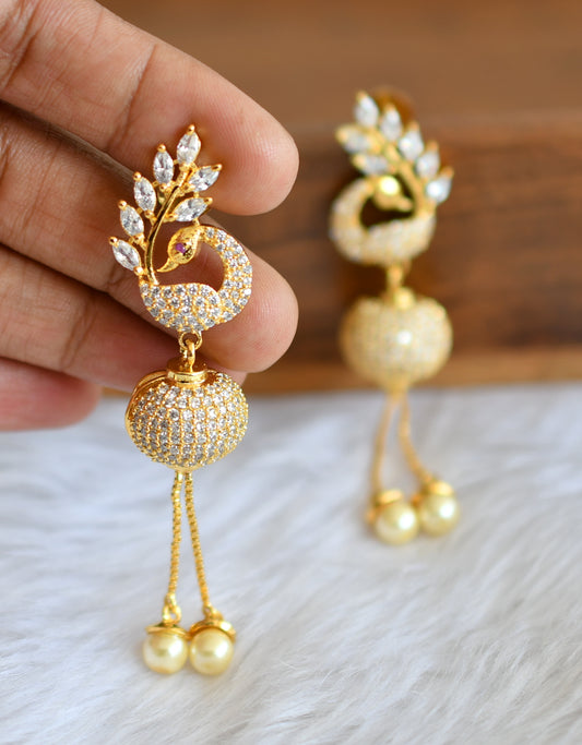Gold tone cz white peacock ball earrings dj-20733