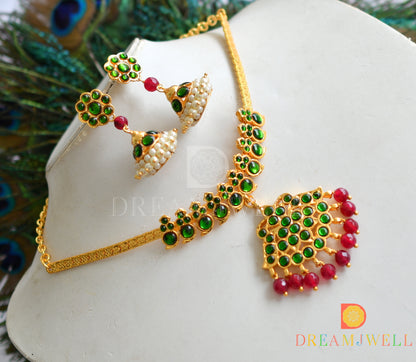 Gold tone green mango red agates necklace set dj-37571