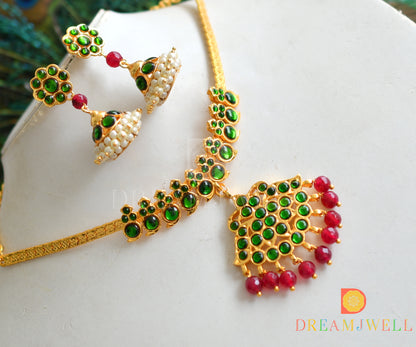 Gold tone green mango red agates necklace set dj-37571