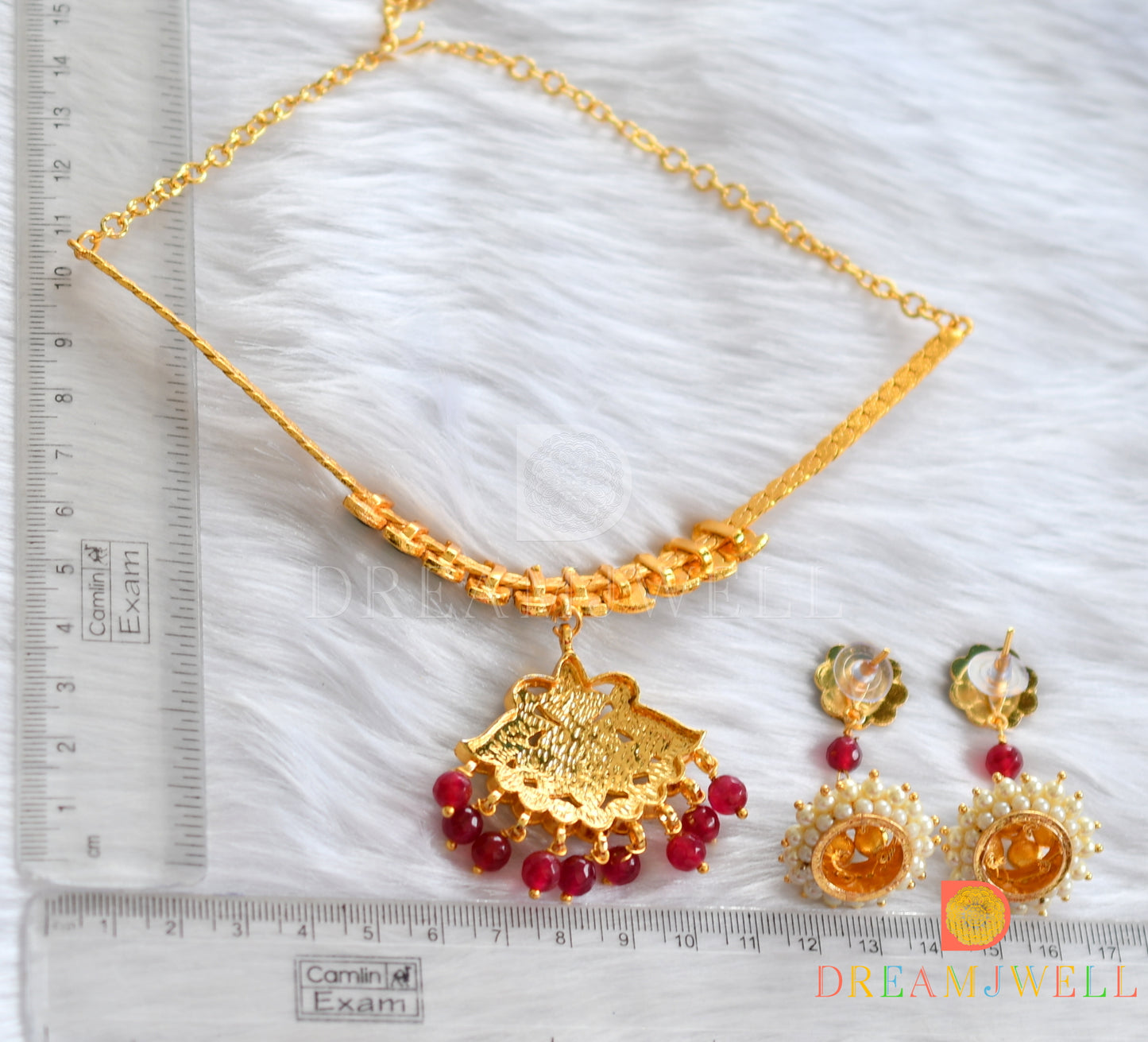 Gold tone green mango red agates necklace set dj-37571