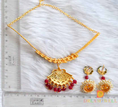 Gold tone green mango red agates necklace set dj-37571