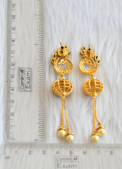 Gold tone cz white-blue peacock ball earrings dj-20734