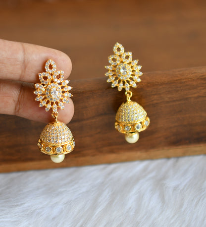 Gold tone cz white pearl jhumkka dj-20753