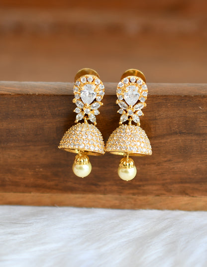 Gold tone cz white jhumkka dj-20745