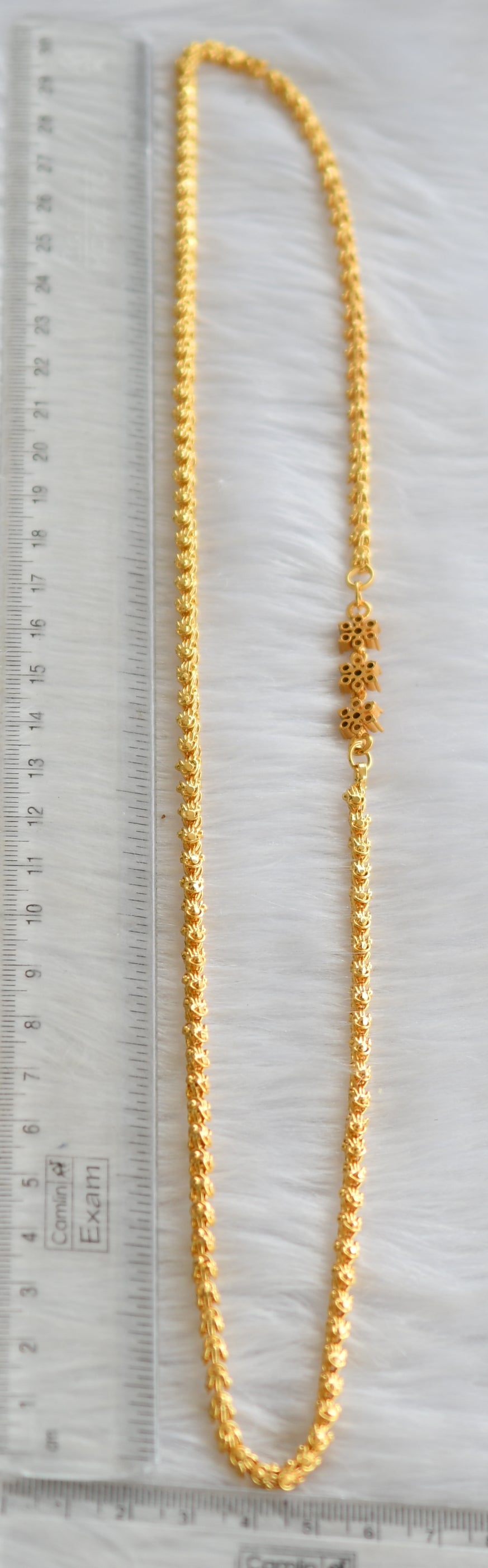 Gold tone white stone flower Mugappu chain dj-39797