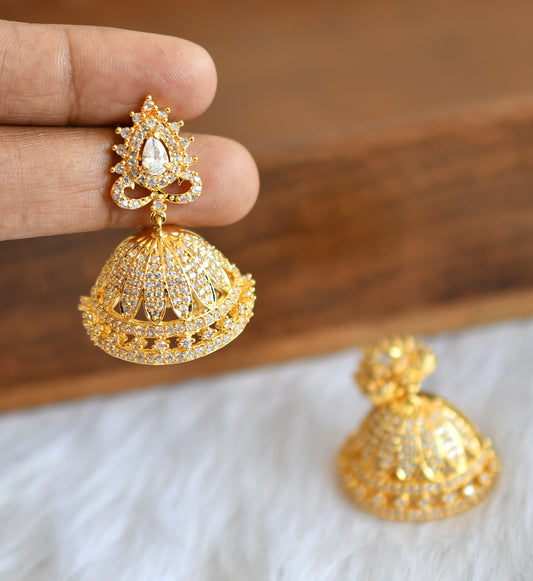 Gold tone cz white jhumkka dj-20759