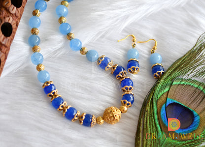 Antique handmade blue agate beads necklace set dj-09931