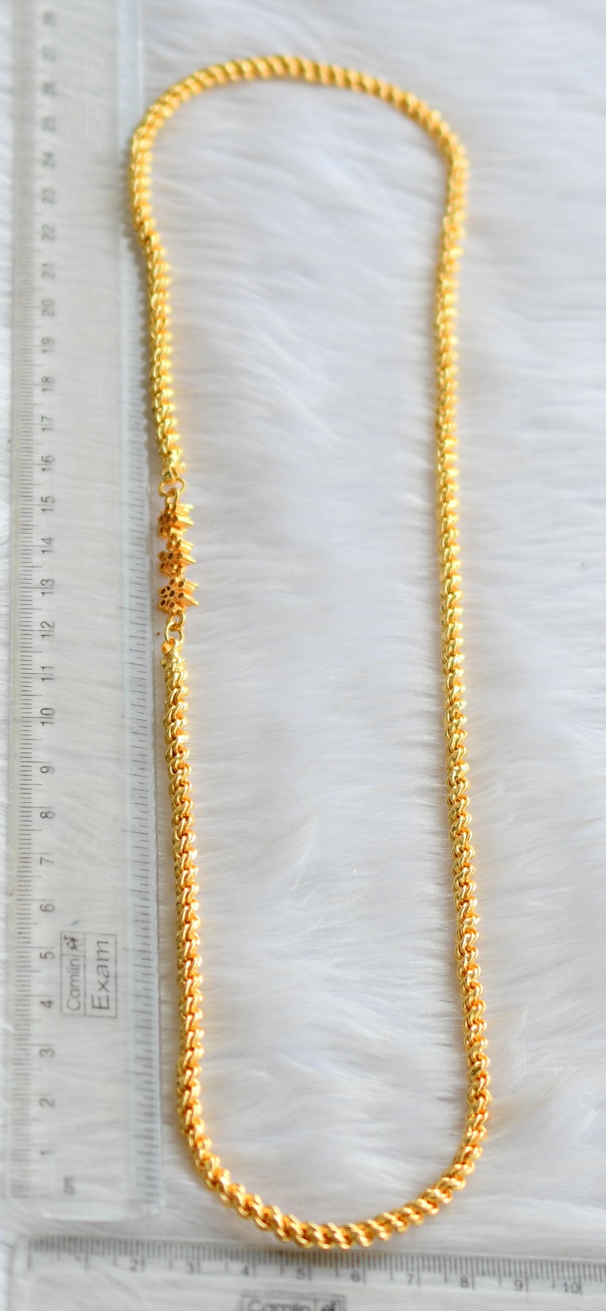 Gold tone white stone flower Mugappu chain dj-39801