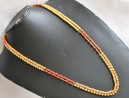 Gold tone coral beads Double layer chain dj-34646