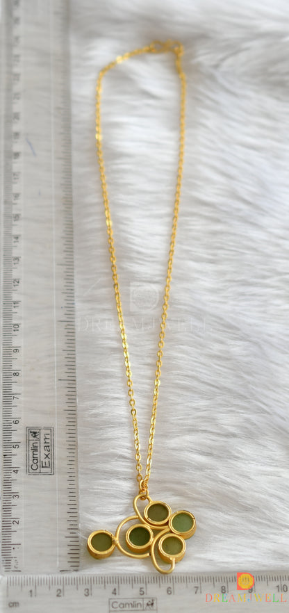 Gold tone sea green Druzzy stone simple chain look pendant dj-38380