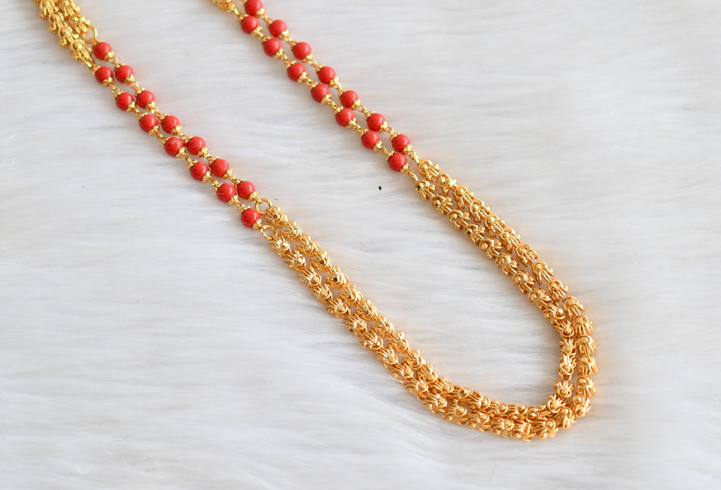 Gold tone coral beads Double layer chain dj-34646