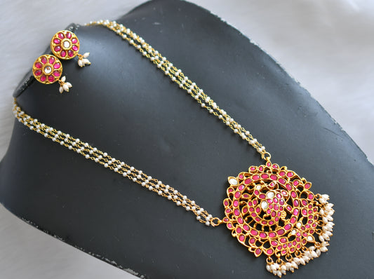 Gold tone Kundan Jadau rice pearls peacock chain set dj-22000