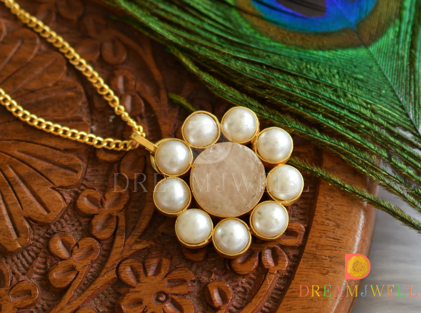 Gold tone pearl Druzzy stone simple chain look pendant dj-38377