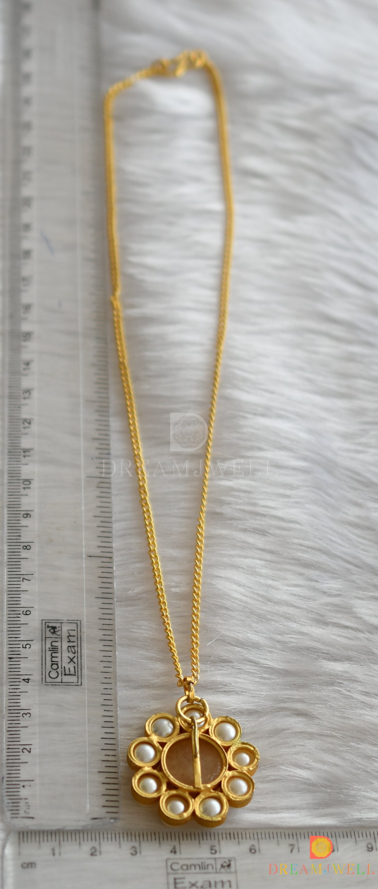 Gold tone pearl Druzzy stone simple chain look pendant dj-38377