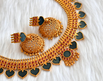 Matte finish red-blue palakka Kerala style necklace set dj-39163