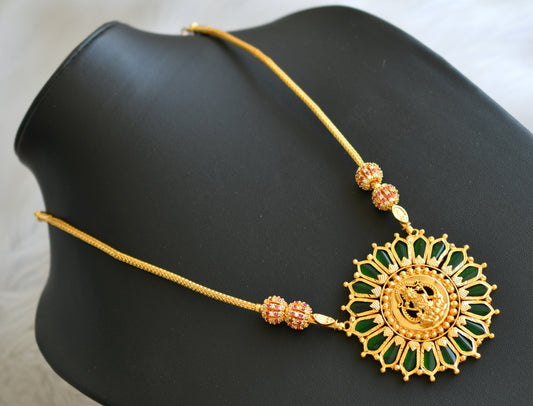 Gold tone white-pink stone green nagapadam Lakshmi Kerala style kodi necklace dj-40678