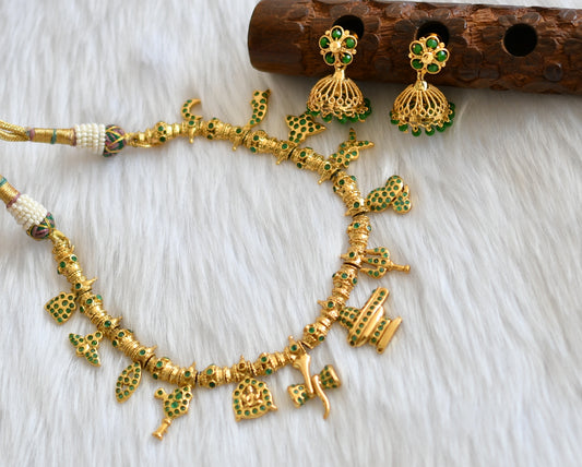 Gold tone ad stone green Shiva necklace set dj-39164