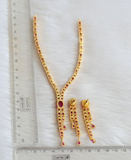 Gold tone cz ruby stone necklace set dj-20906